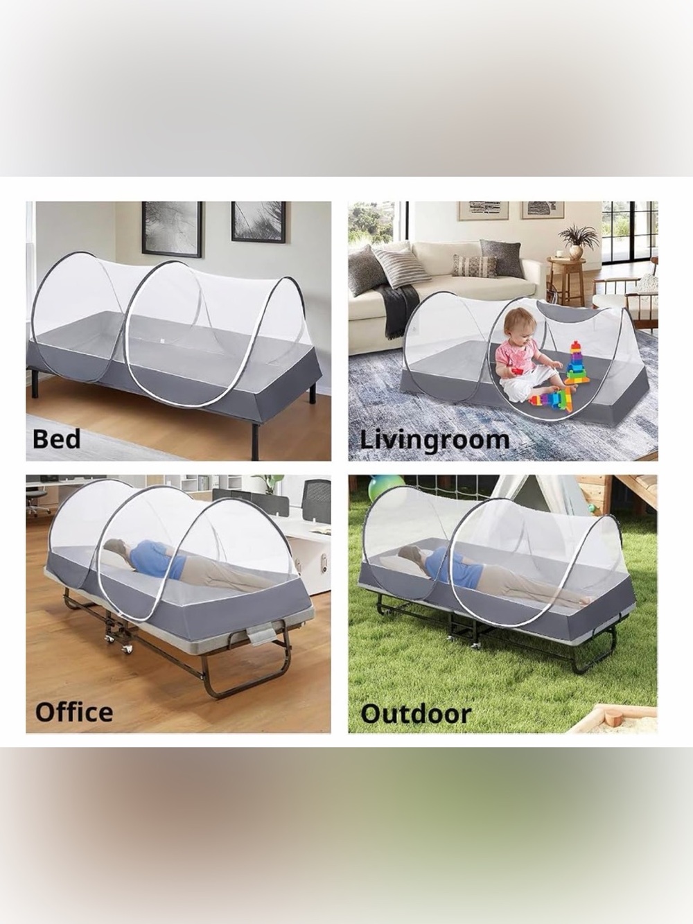 Foldable Gray Bed Mosquito Net Canopy - Portable Pop-Up Travel Tent